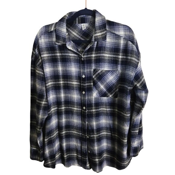 Banana Republic Boyfriend Oversized Plaid Shirt 2022 Blue Plaid Size S - Picture 2 of 13